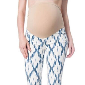 Paige 28 Verdugo Ultra Skinny Ikat Maternity Jeans White Blue Alexandria Jegging
